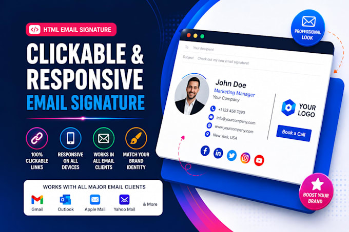 design a clickable and responsive HTML email signature