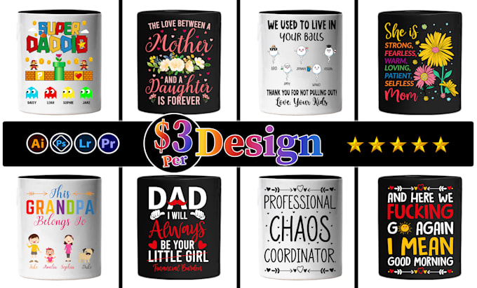 do custom design for coffee, mug, hat, cap or tote bag