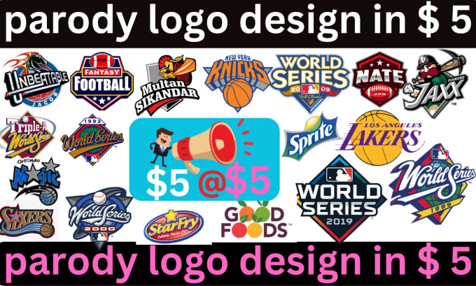 NBA, NFL, MLB, NHL, World Series and parody logo with your name