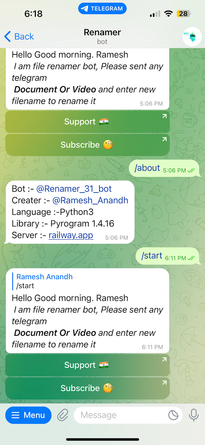 develop telegram bots using python, telegram API, pyrogram