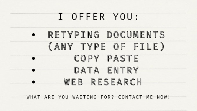 Data entry, web research, typing, and copy paste by Whyzselb | Fiverr