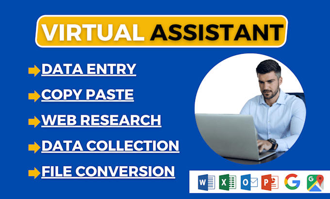 be your virtual assistant for data entry, copy paste, typing and web research