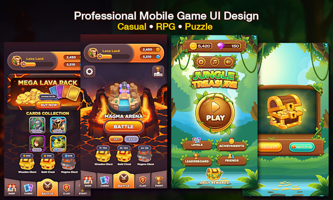 design professional mobile game UI, hud and game screens