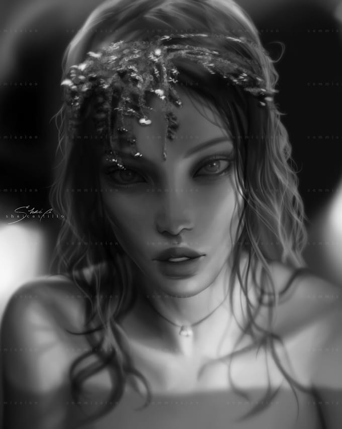 draw black and white semi realistic anime style portraits