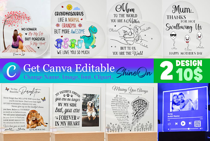 do shineon heart square acrylic design with canva editable