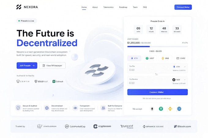 create ico presale website futuristic minimalist design