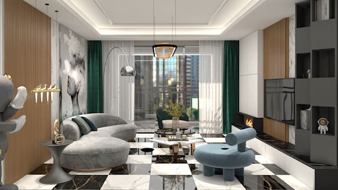 create interior design and realistic 3d rendering in 4k