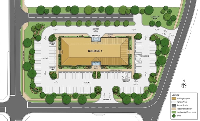 create a professional 2d site plan color rendering
