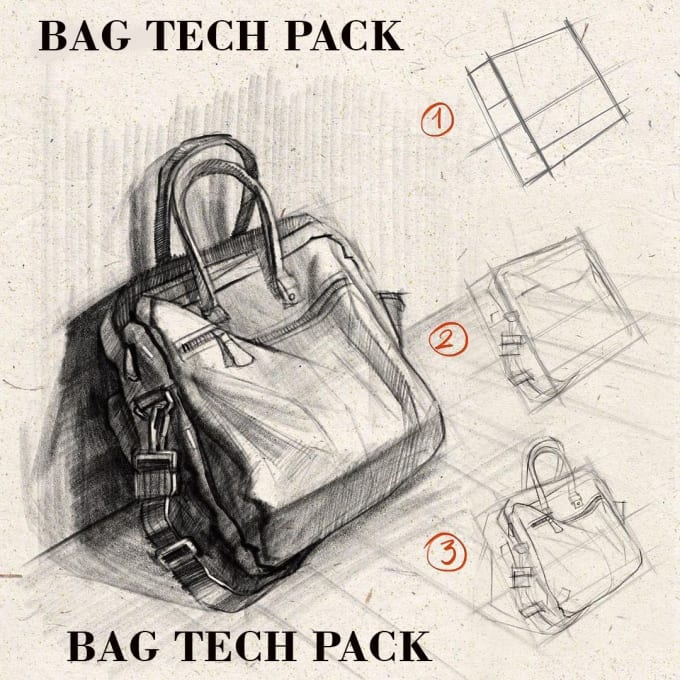 Créer un pack technique de concept de sac détaillé, un sac