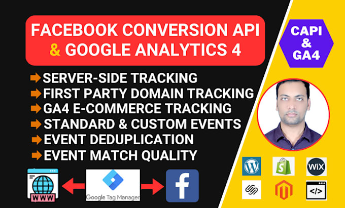 setup facebook conversion API, google analytics 4, ga4 ecommerce tracking by GTM