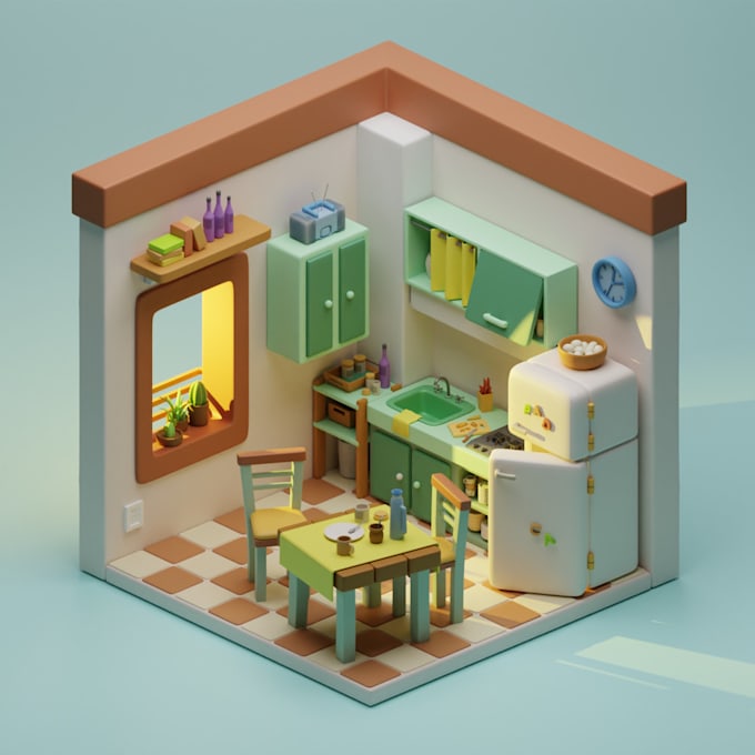 do a isometric 3d room for on blender