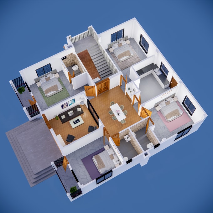 Create 3d Floor Plan And Render By Arafat181 Fiverr Exterior 3d Model House 2d Plan Architectural Walkthrough Animation Interior