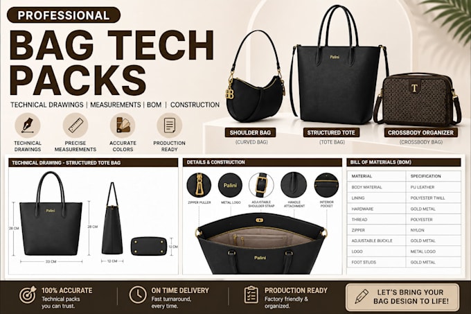 create factory ready bag tech pack and backpack spec sheet