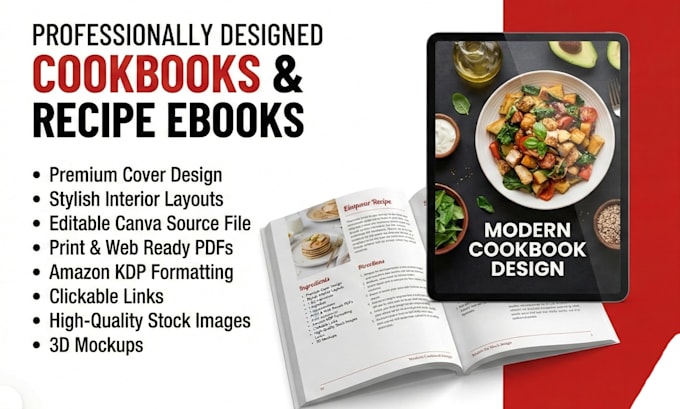 design professional cookbook, recipe ebook, or food magazine in canva