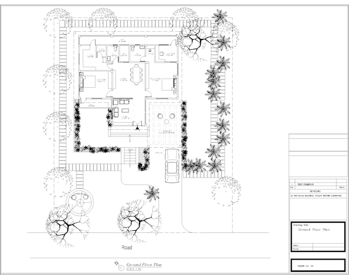 floor plan, front elevation , section in autocad