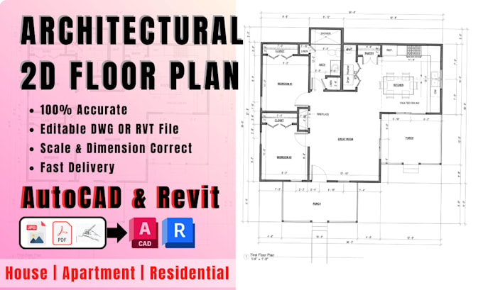 draw 2d floor plans in autocad and 3d revit models
