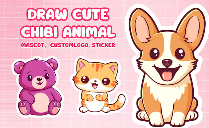 Design kawaii cute animal sticker and mascot