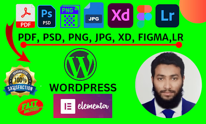 convert your PDF, PSD, png, jpg, xd, or figma file to a wordpress website