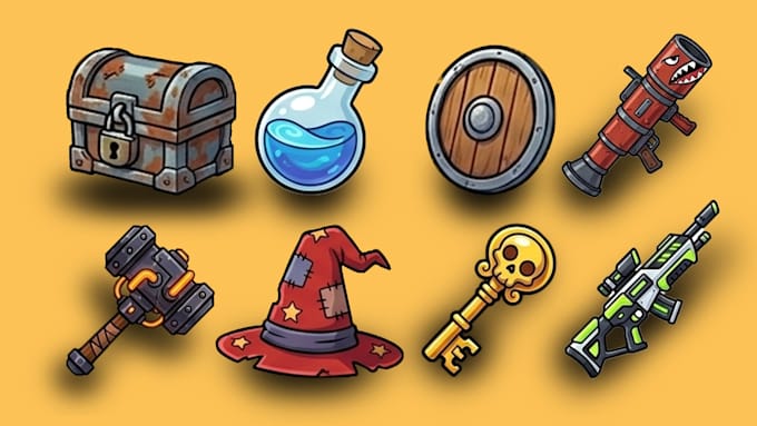 design stylized assets, props, icons and objects for 2d games