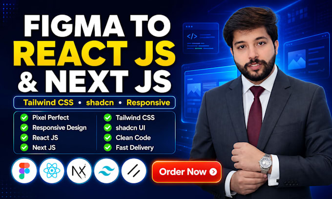 convert figma to react js, next js with tailwind CSS and shadcn