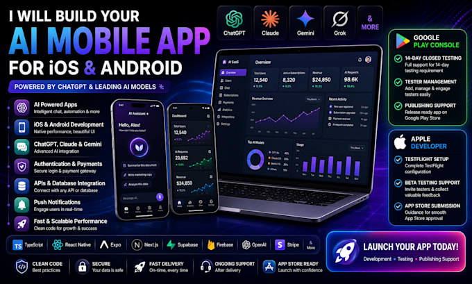 build publish ai mobile app for IOS and android