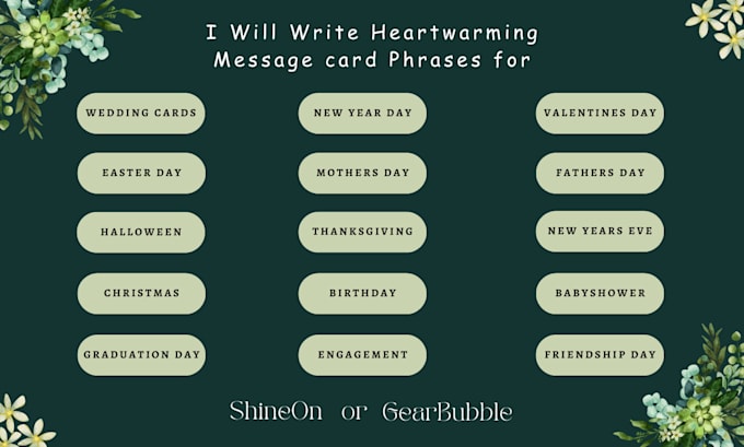 write a unique message for shineon or gearbubble jewelry message cards