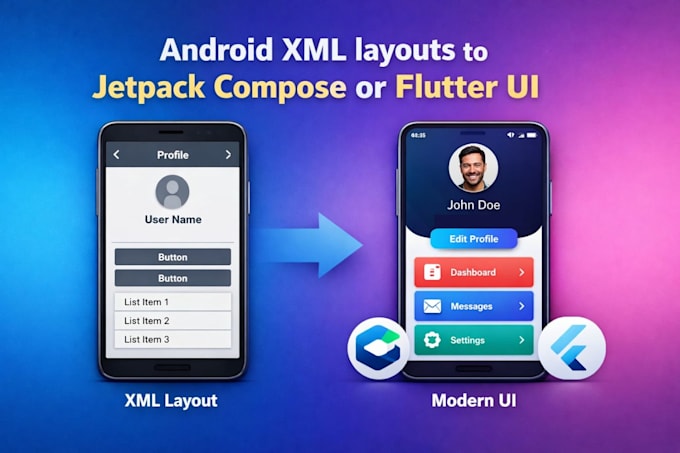 convert android XML layouts to jetpack compose or flutter UI