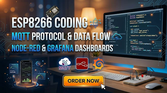 do esp8266 coding with grafana and node red dashboard along with mqtt protocol