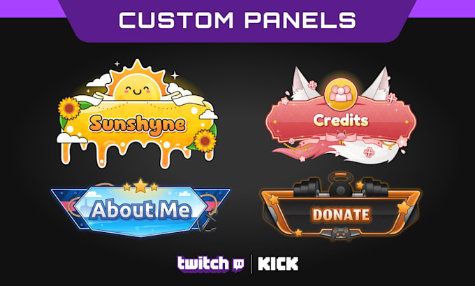 design cute customized panels for twitch and kick
