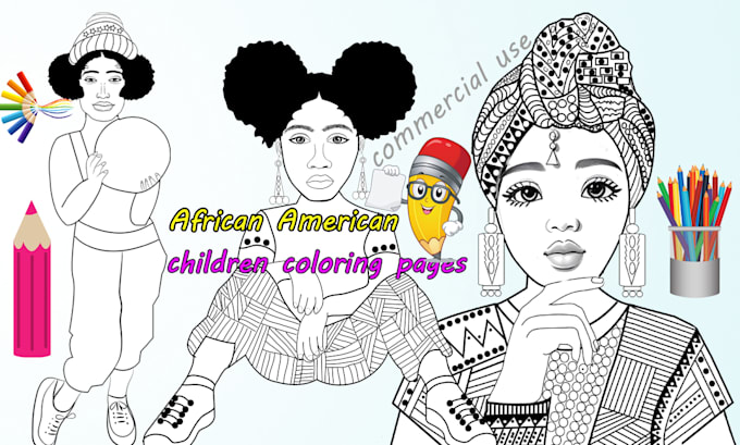 Make african american kids coloring book pages by Aadigital5 | Fiverr