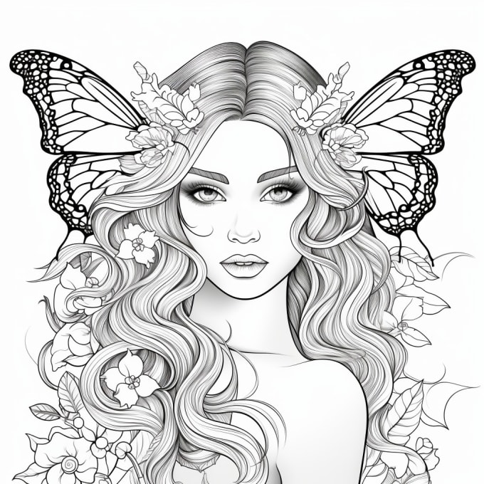 Provide a beautiful woman and butterfly coloring picture by Chuichu100 ...