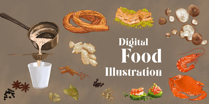 do custom digital food illustrations for menus and branding