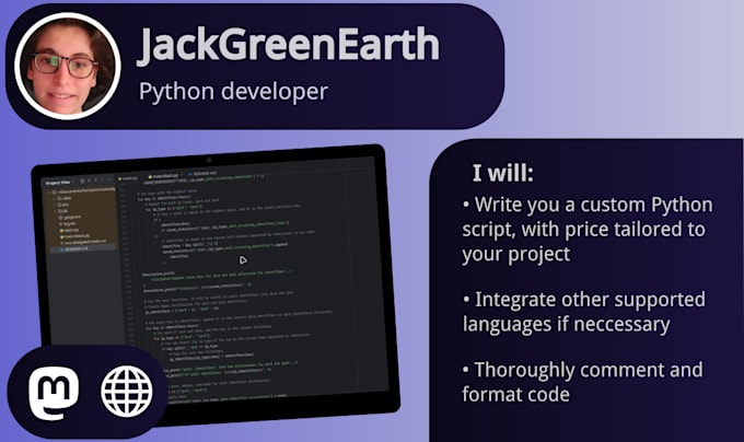 Write you a python script by Jackgreenearth | Fiverr