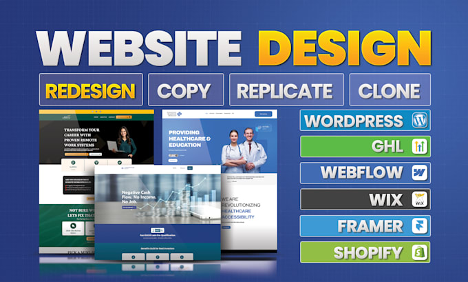 duplicate, copy, clone website design wordpress, ghl gohighlevel shopify webflow