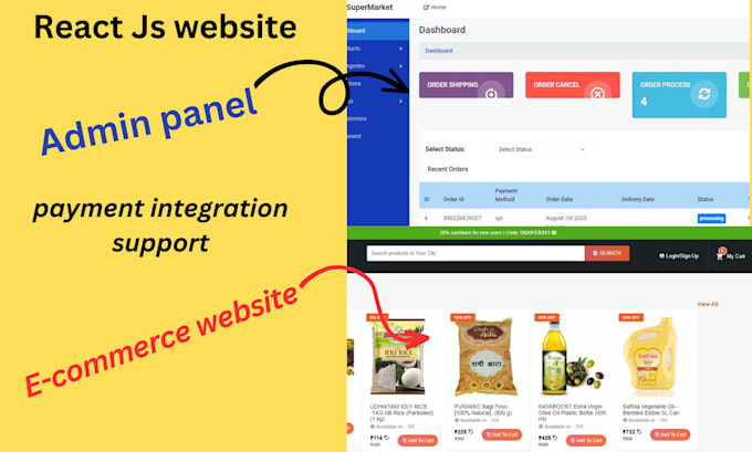 develop react website and ecommerce website with cms