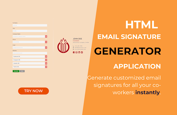 create an HTML email signature generator application