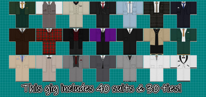 Send you 70 roblox clothing templates suits and ties by Robloxdesignss