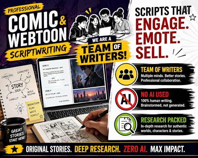 write script for comics, webtoons and short stories