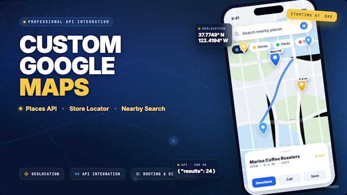 integrate google maps, places API, and nearby search into your website