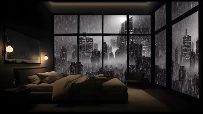 create dark luxury apartment rain video