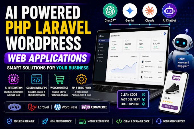 develop ai powered PHP laravel wordpress web applications