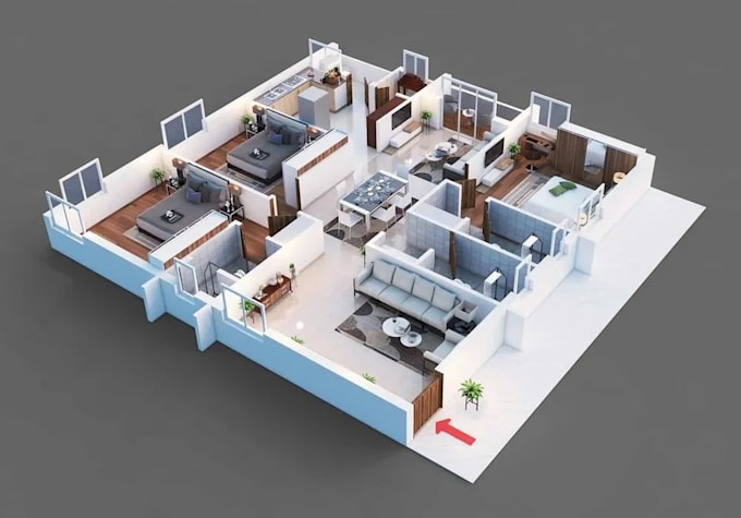Create 3d floor plan, exterior and interior, model sketchup by Maxtra3d ...