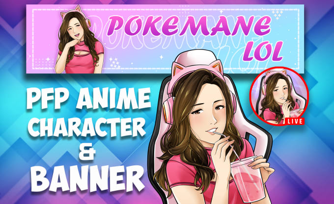 Draw pfp anime character logo design banners twitch for your vtber ...