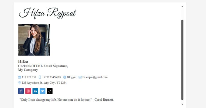 design a clickable HTML email signature