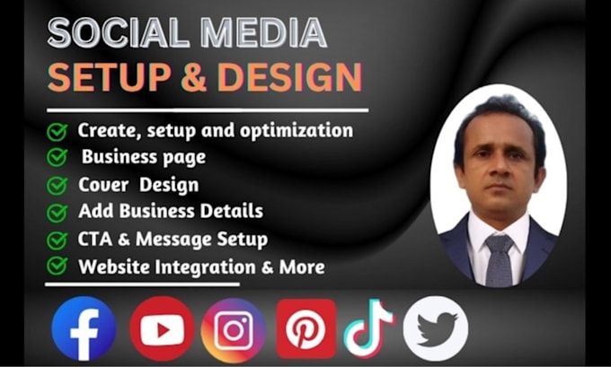 do social media setup, account creation, professional profile setup, and page