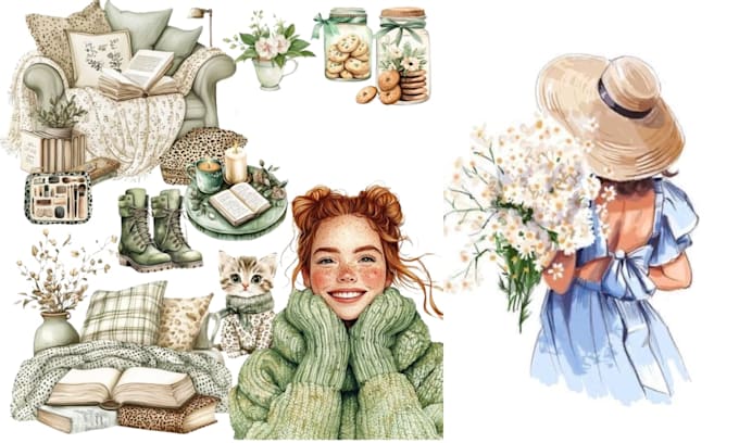 draw custom illustration,digital sticker or clipart for you or etsy