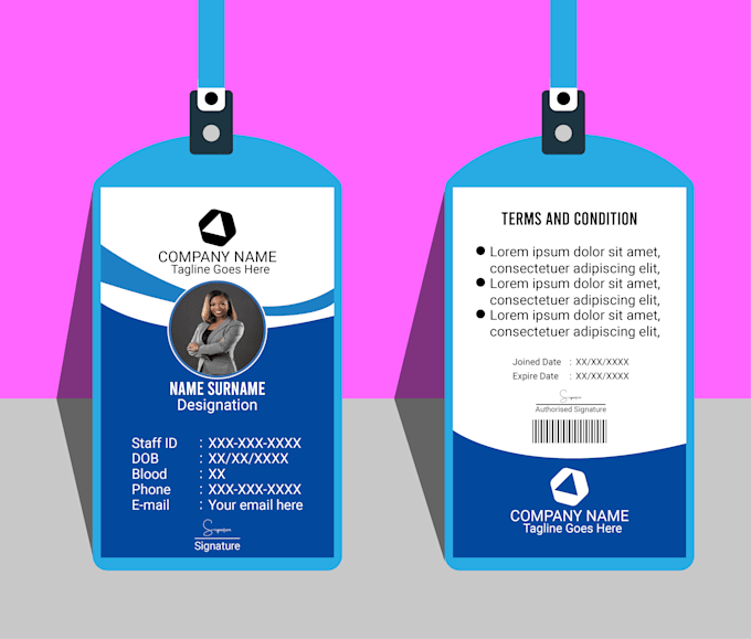 create an office, press, staff, and student id card design