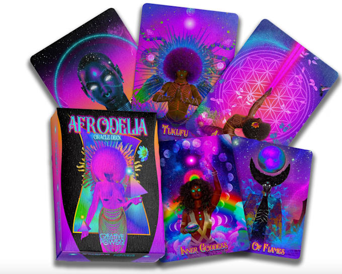 design colorful fantasy oracle and tarot cards, no ai