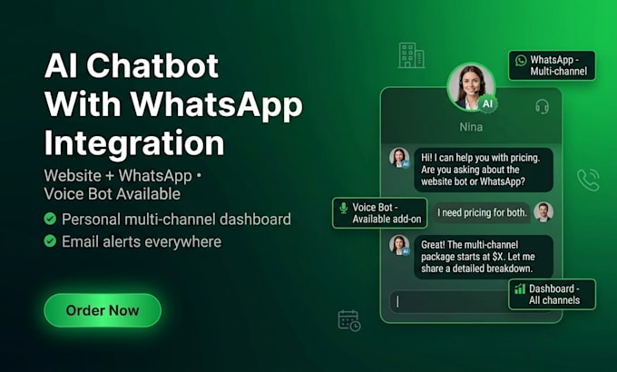 build ai chatbot for website with whatsapp bot and dashboard