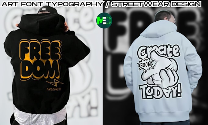 make art font typography, streetwear t shirts, an ai model for clothing brands